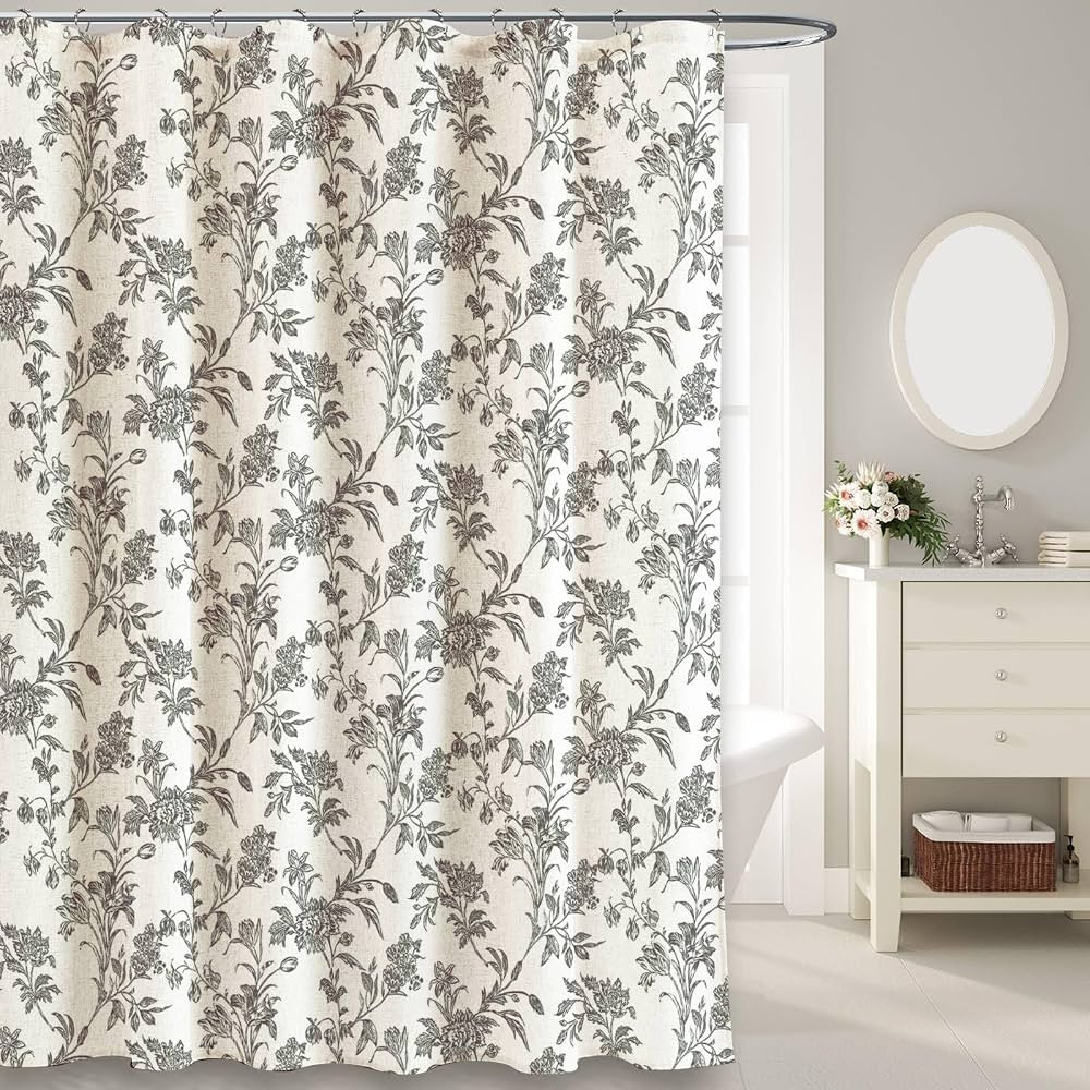Black Shower Curtain Floral Cotton Linen Cottagecore Shower Curtain for Bathroom 72" W x 72" L | Amazon (US)