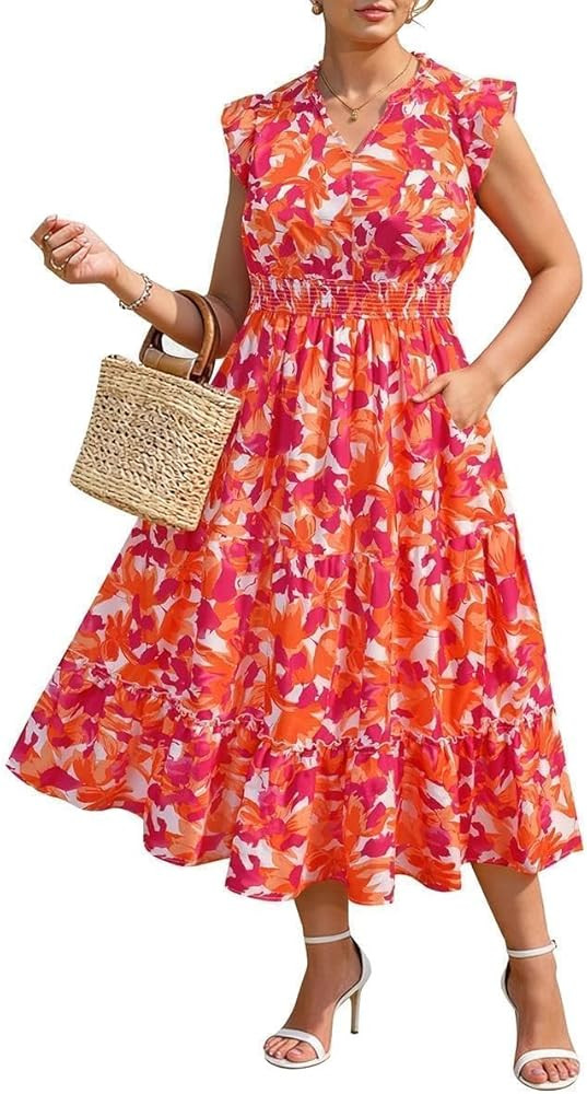 RITERA Plus Size Dress for Curvy Women Summer Cap Sleeve V Neck Maxi Dress Boho Dresses Floral/Gl... | Amazon (US)