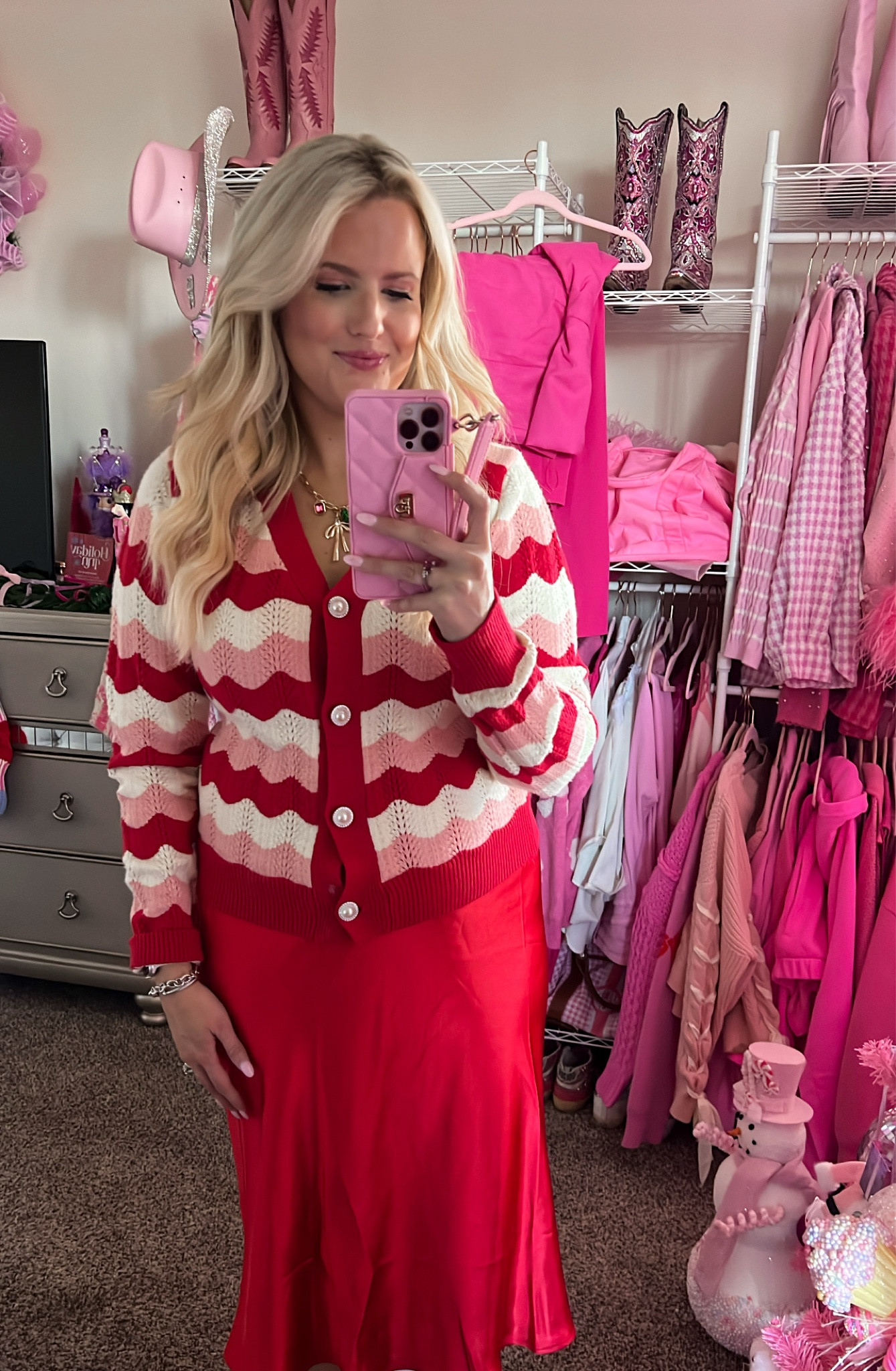 Christmas outfit, holiday outfit
Red satin skirt 
Red color, black cardigan sweater 
Red and pink cardigan sweater Sweater on sale
Purposeinthepink for a discount 
Holiday party outfit 
Valentine’s Day outfit 
Winter sweater 


#LTKHoliday #LTKSaleAlert #LTKFindsUnder50