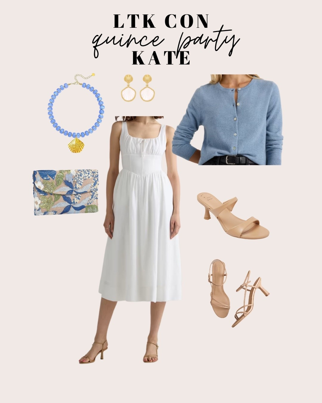 Coastal inspired party look...light blue accessories and sweater to give this white dress a subtle pop!

#LTKSeasonal