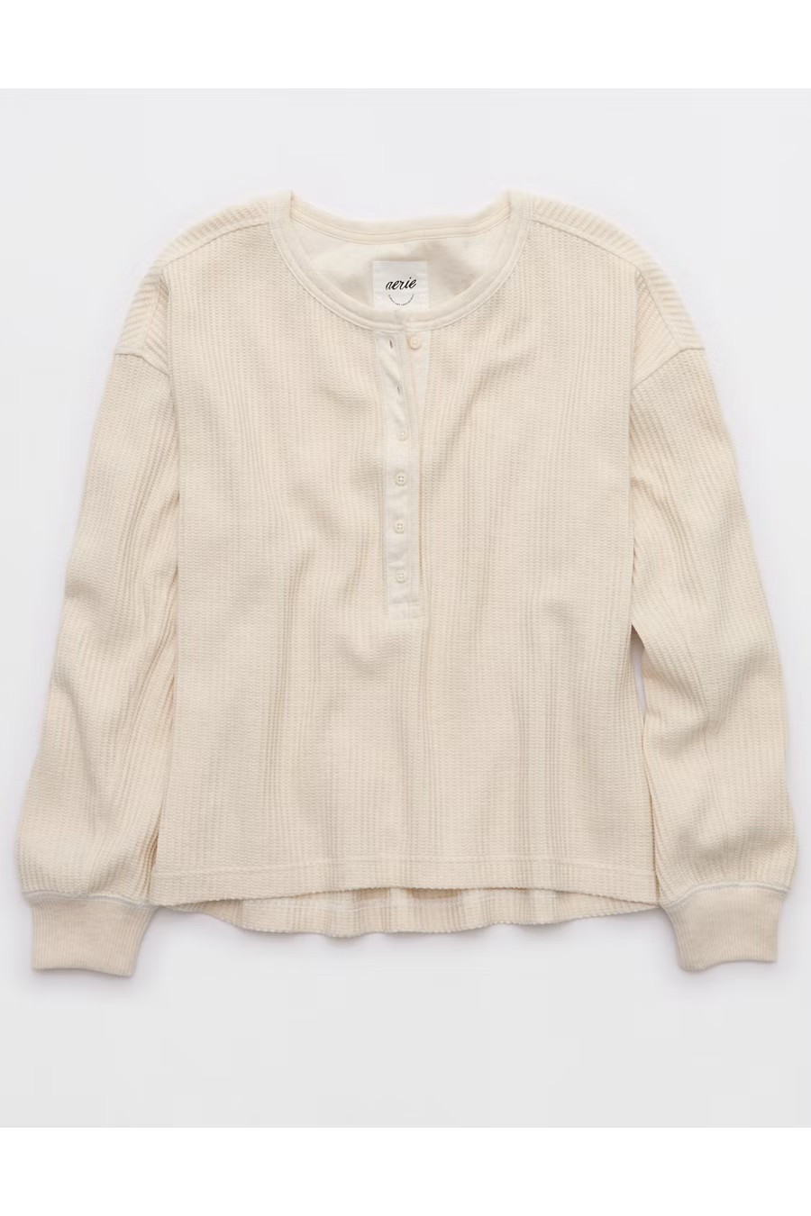 Aerie Waffle Henley Sweatshirt Women's Heather Frost XXL | American Eagle Outfitters (US & CA)
