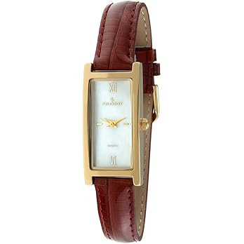 Peugeot Women's Slim 14K Gold Plated White Mother of Pearl Face Roman Numeral Leather Thin Strap ... | Amazon (US)