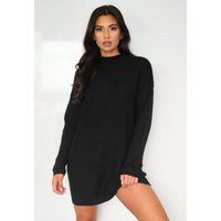 Black Rib Knit High Neck Sweater Dress | Missguided (US & CA)