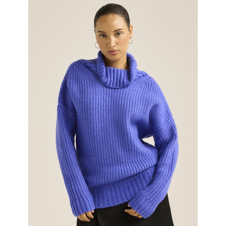 Scoop Women’s Chunky Funnel Neck Sweater, Lightweight, Sizes XS-XXL - Walmart.com | Walmart (US)