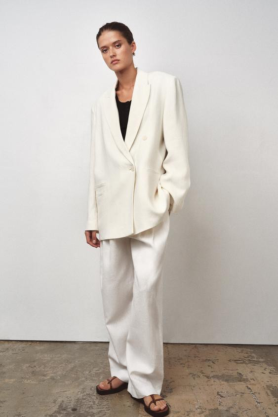 ZW COLLECTION LINEN BLEND DOUBLE BREASTED BLAZER | Zara US