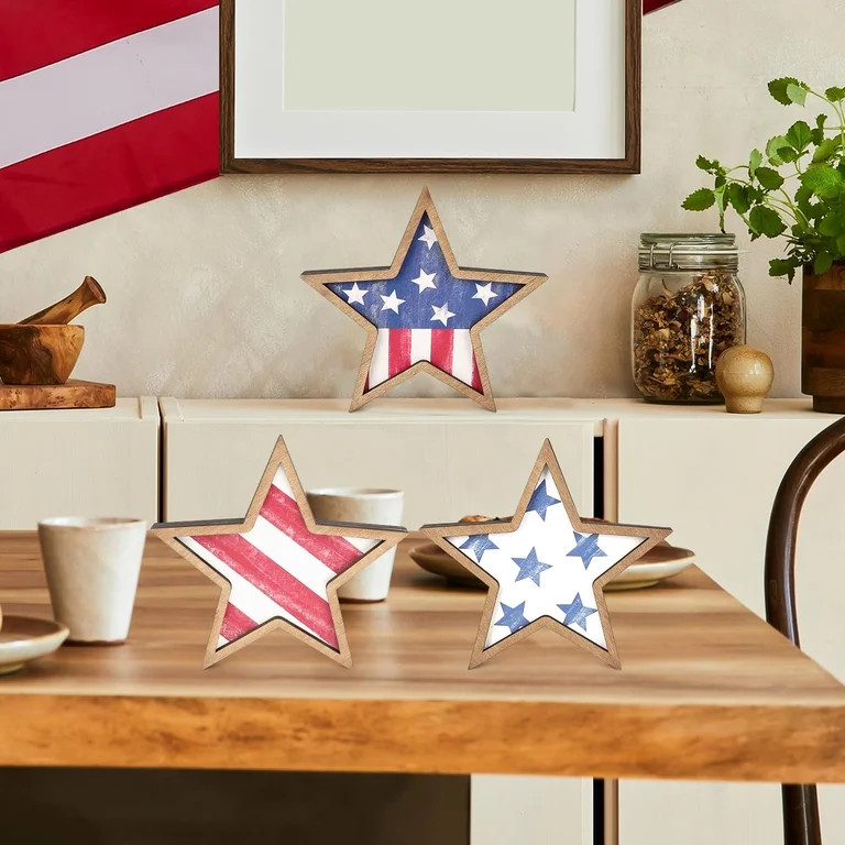 4th of July Decorations Wooden Stars, Patriotic Memorial Day Star Tiered Tray Decor Set of 3, Fou... | Walmart (US)
