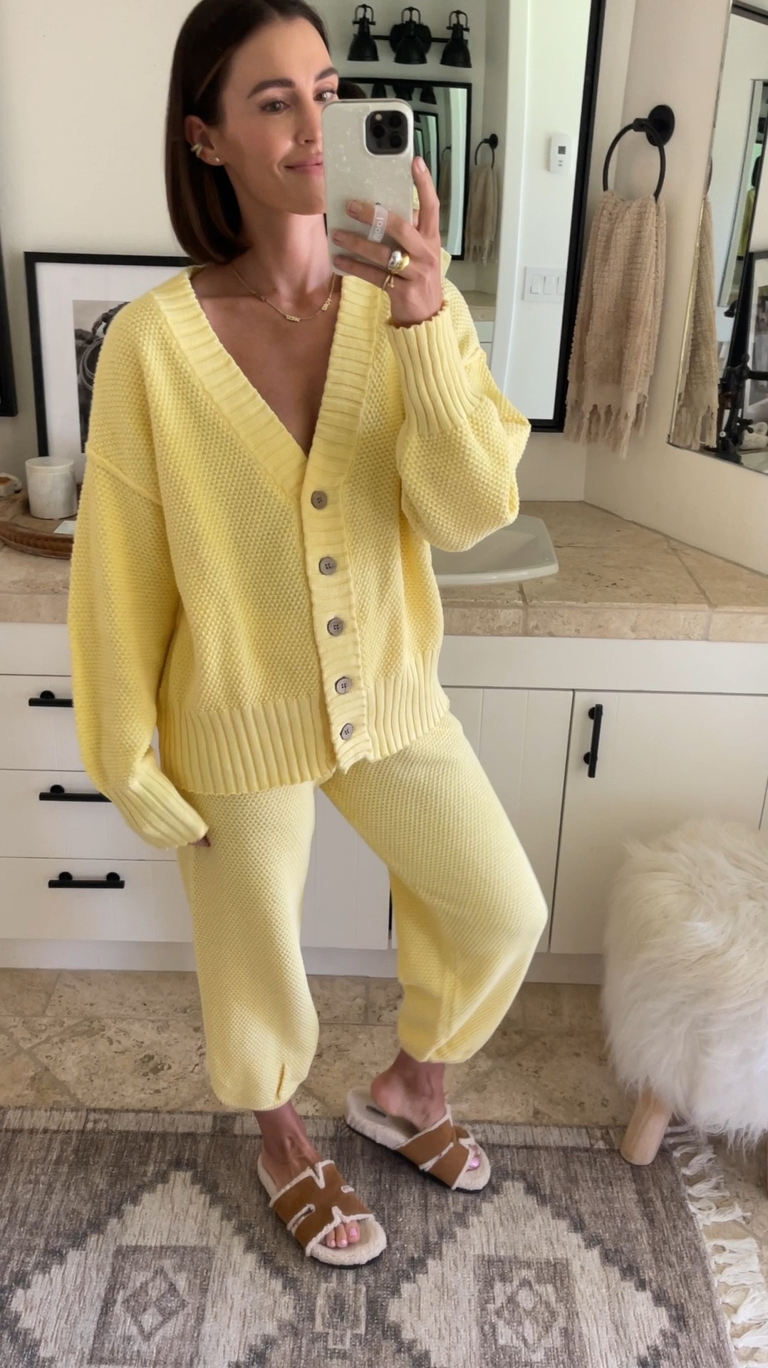 FASHION \ my favorite knit loungewear set in a fun new color!💛 wearing a small. Paired with my favorite Amazon find slides!!👌🏻

Fall loungewear
Cozy 
Mom fit 

#LTKSeasonal #LTKFindsUnder100 #LTKVideo
