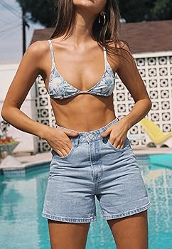 CHICZONE Womens Mid-High Waisted Denim Jean Shorts Cutoff Ripped Stretchy Summer Hot Short Pants | Amazon (US)