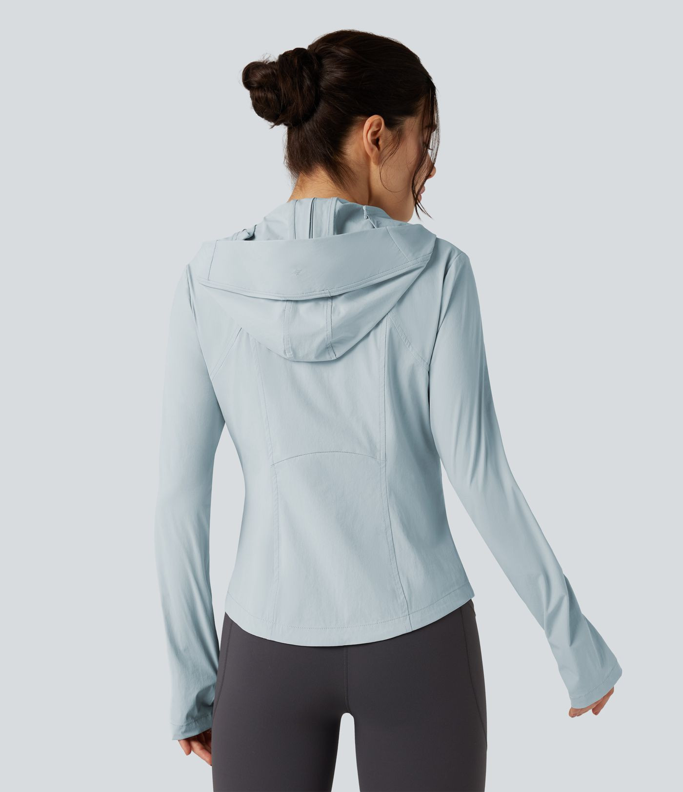 Women\u2019s Hooded Long Sleeve Thumb Hole Zipper Hiking Jacket with Pockets-UPF40+ - Halara | HALARA