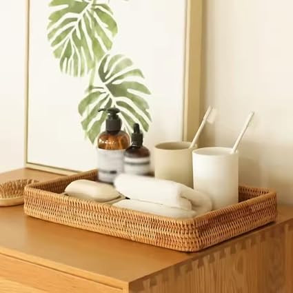 Oversize Rattan Baskets for Storage Rectangular Wicker Basket Food Drink Serving Fruit for Bar 19... | Amazon (US)