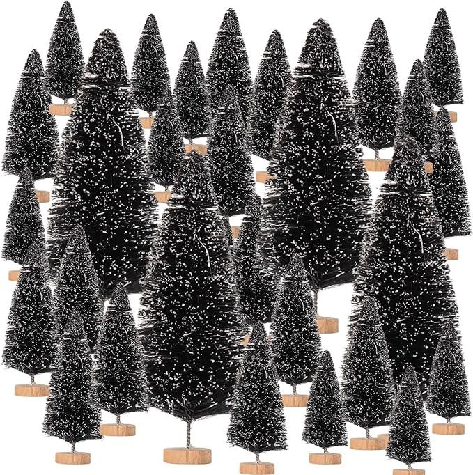 44 Pieces Artificial Mini Christmas Trees Black Bottle Brush Christmas Trees Snow Frosted Christm... | Amazon (US)