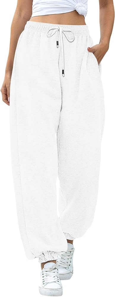 Womens Cinch Bottom Sweatpants Pockets High Waist Sporty Gym Athletic Fit Jogger Pants Lounge Tro... | Amazon (US)