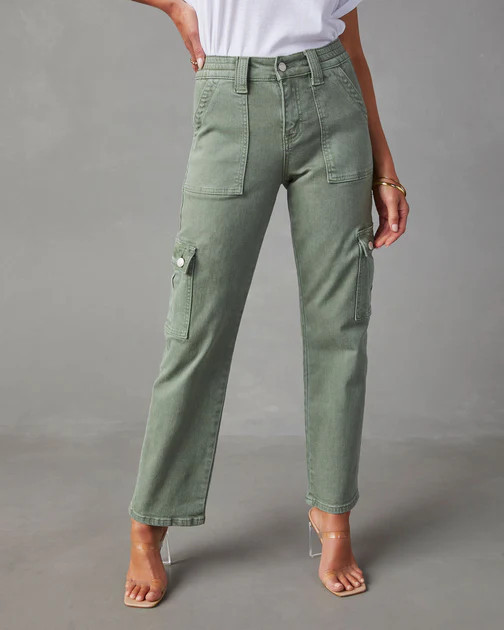 Denton Mid Rise Straight Leg Utility Jeans - Army Green | VICI