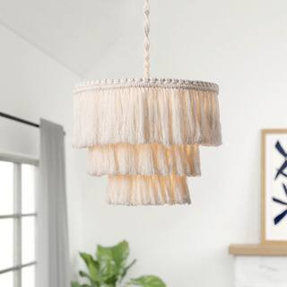 15.8 in. 1-Light Bohemian Style Pendant Light Hand-Woven Cotton Rope Ceiling Light | The Home Depot