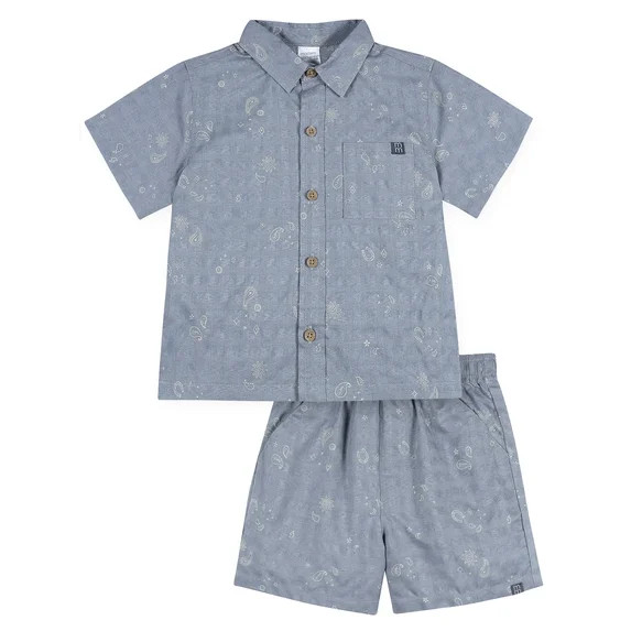 Modern Moments by Gerber Baby and Toddler Boy Button Front Shirt and Short Set, 2-Piece, Sizes 0/... | Walmart (US)