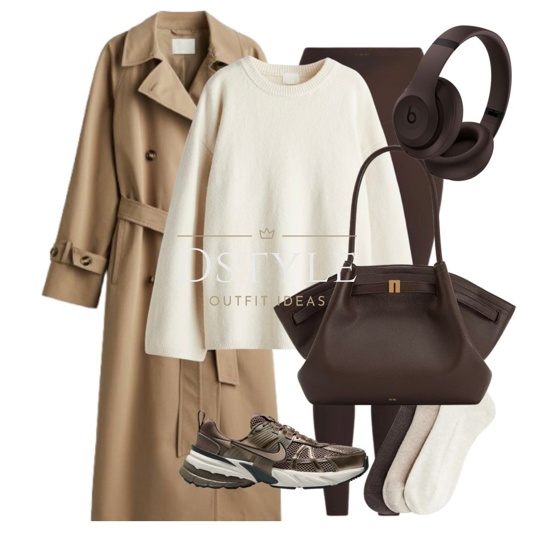 Dark beige trench coat, cream oversized sweater, brown leggings, brown bag, brown Nike kicks, sneakers, trainers

 

#LTKStyleTip #LTKTravel #LTKShoeCrush