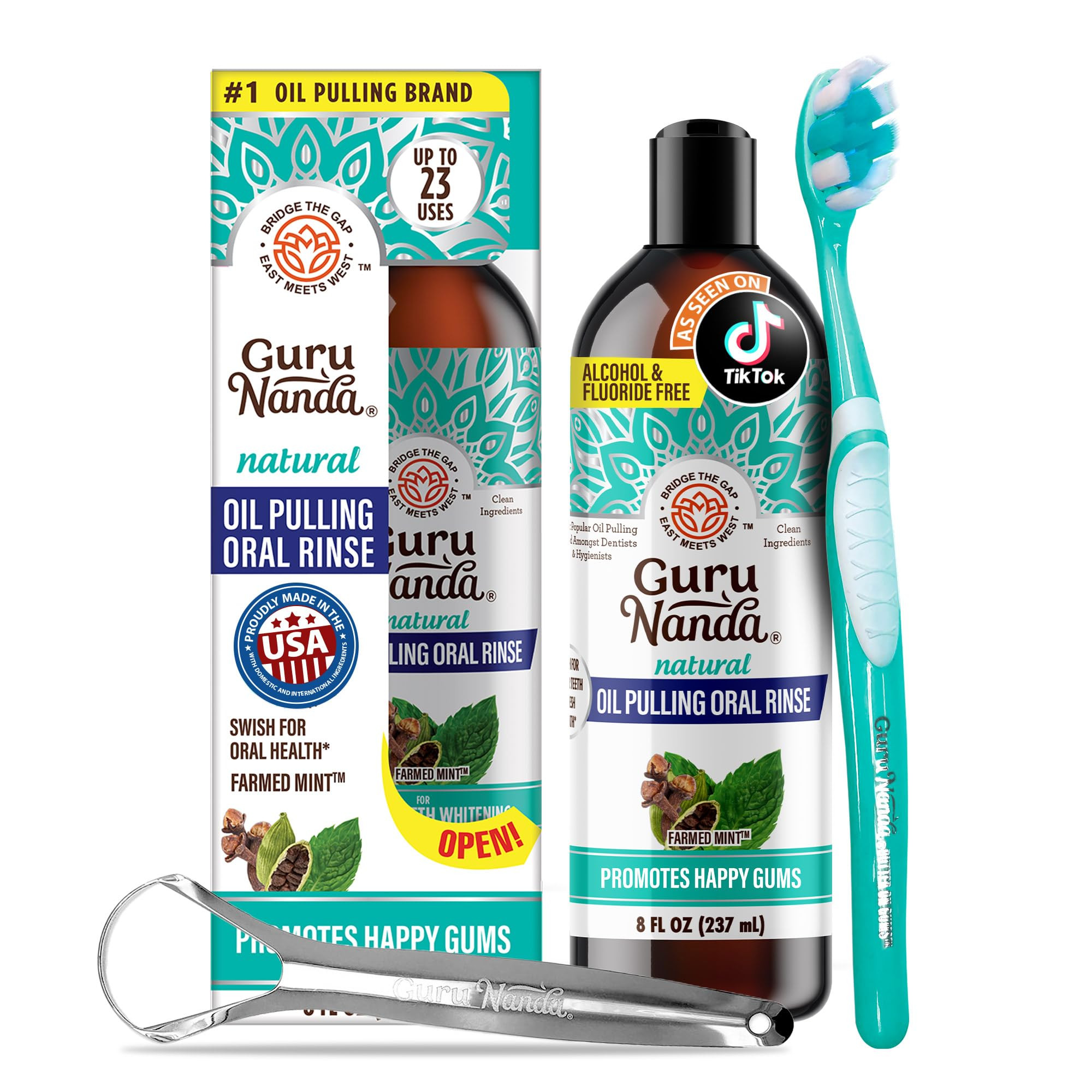 GuruNanda CocoMint Oil Pulling Mouthwash for Complete Oral Hygiene, 7 Essential Oils & Vitamins f... | Amazon (US)