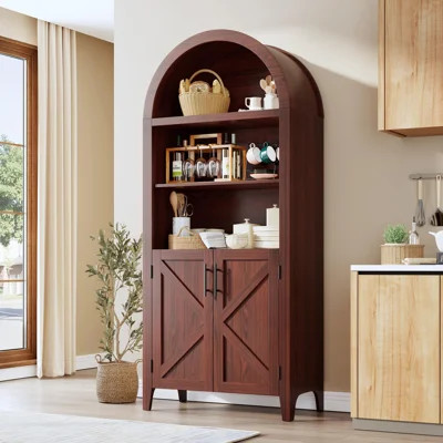 63" Arched Bookcase with Doors, 5-Tier Open Display Shelf & Storage Cabinet for Home Office | Wayfair North America