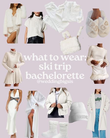 Need ski bachelorette outfits? I have you covered🤍  I love the idea of a mountain Bach trip, and the fashion is just too fun! From faux fur coats, cozy sets, slippers, feather robes, and more!❄️ Getting all your besties matching sweatshirts would be too cute!
I love helping people shop for different occasions, especially brides! Let me know what you want to see next or if you need help shopping for something specific!
#bridalfashion #weddingbff #weddingstyle #bridestyle outfit ideas, bachelorette ski trip, mountain trip, mountain Bach trip, ski fashion, apres ski, winter bride style

#LTKwedding #LTKSeasonal