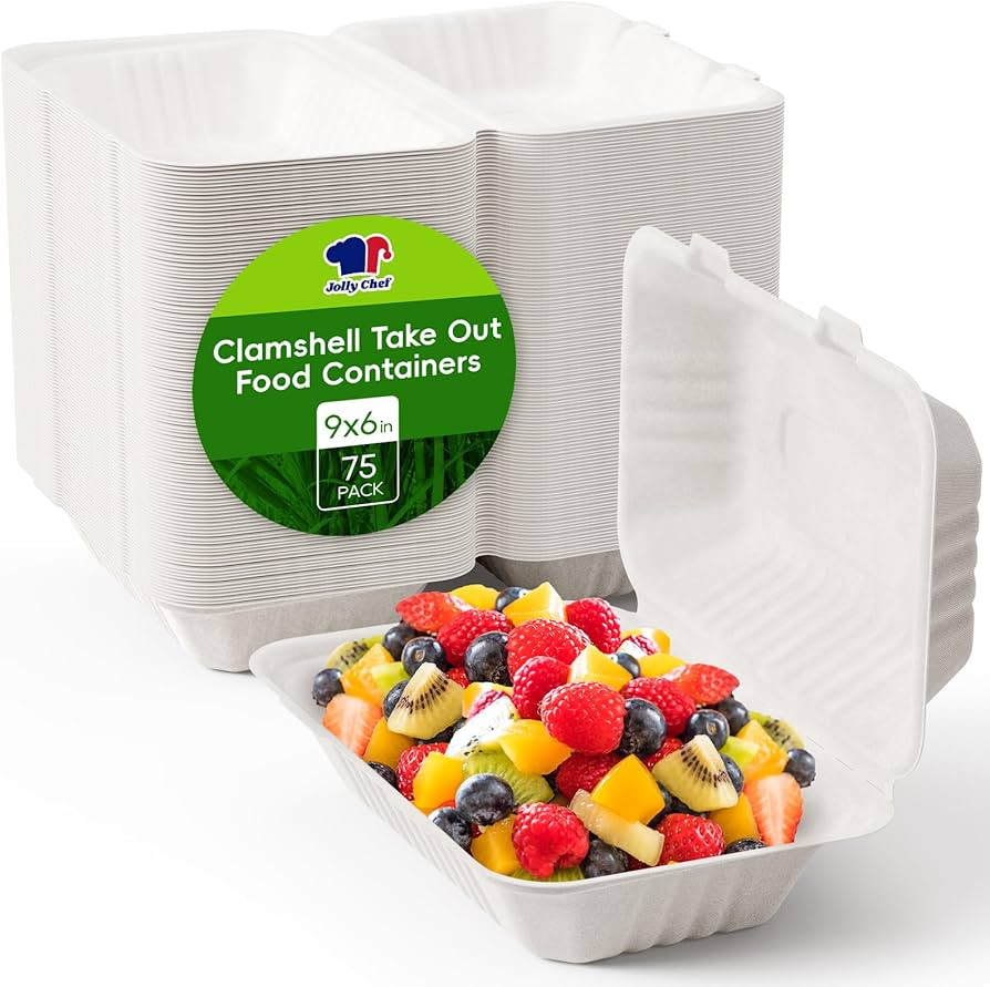 JOLLY CHEF Clamshell Take Out Food Containers, [9 * 6" 75-Pack] To Go Containers, Disposable Pape... | Amazon (US)