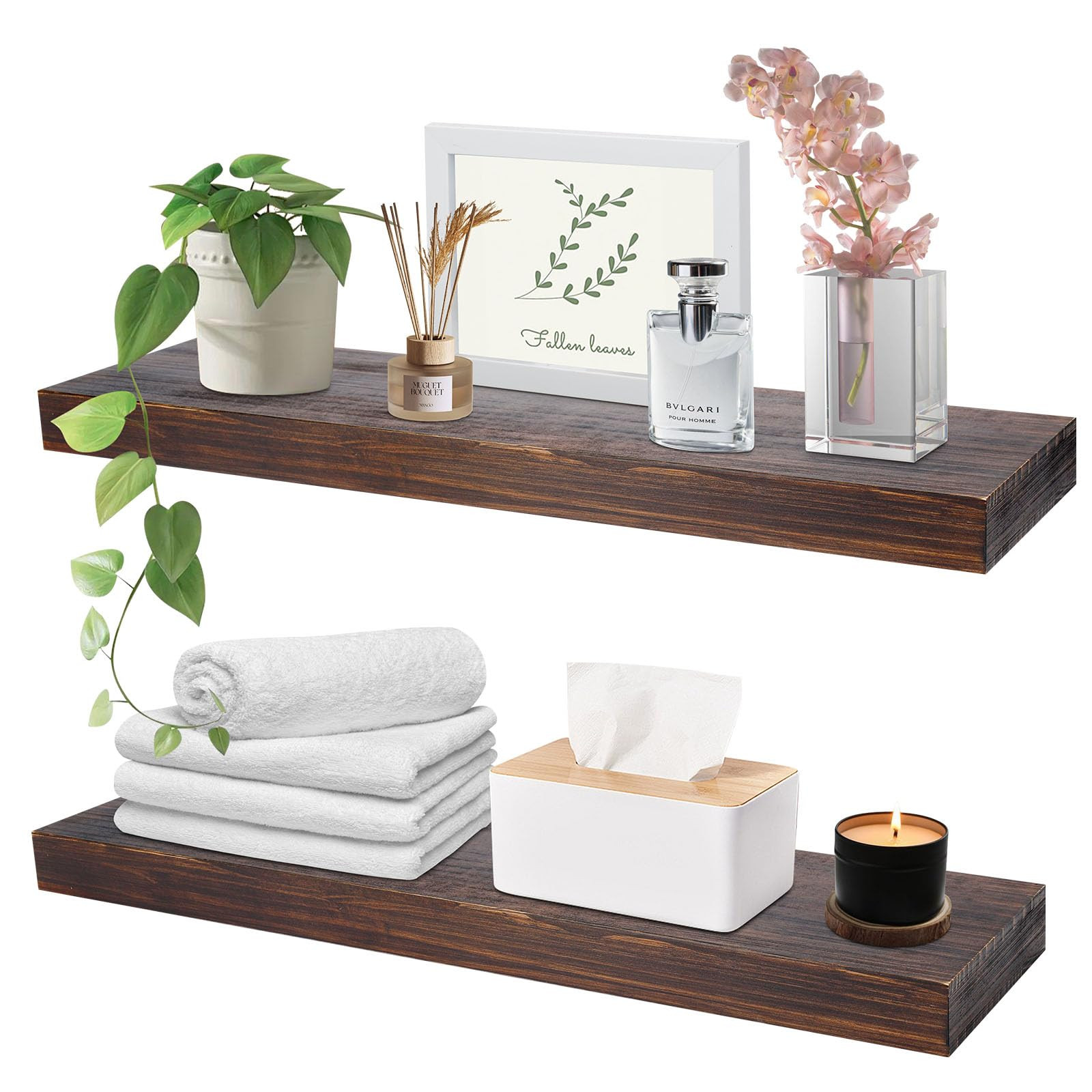 Floating Shelves for Wall,Deep Walnut Wall Shelf Natural Wood 16 Inch Bathroom Shelves Over Toile... | Amazon (US)