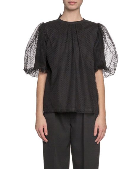 Marc Jacobs Pouf-Sleeve Organza-Layered T-Shirt | Neiman Marcus