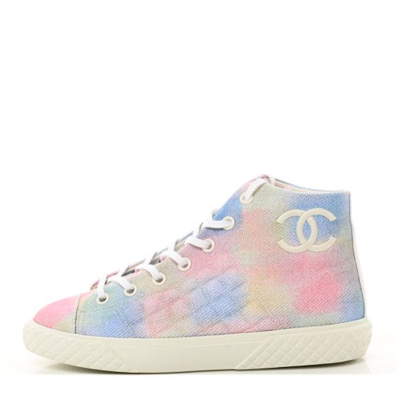 Printed Fabric Quilted High Top Sneakers 41 Green Pink Blue White | FASHIONPHILE (US)