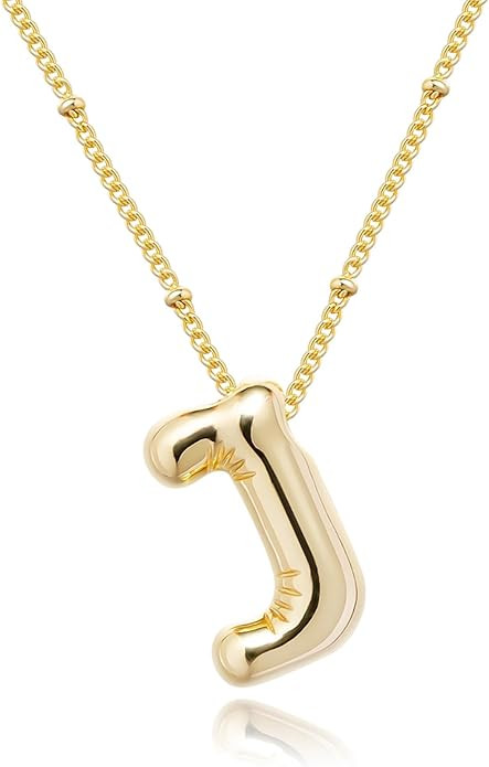 Gold Bubble Letter Necklace for Women, 14k Gold Plated Balloon Initial Letter Pendant Necklace Da... | Amazon (US)