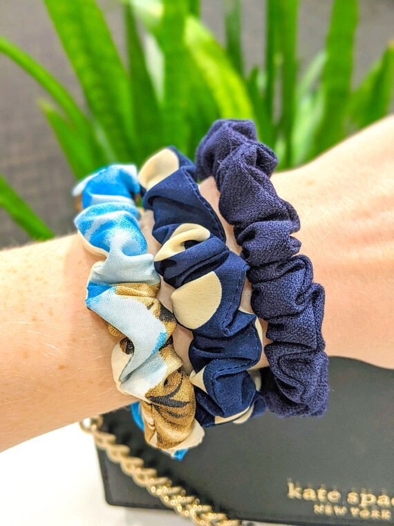 Small Skinny Blue Floral and Dot Print Scrunchie Set | Etsy | Etsy (US)