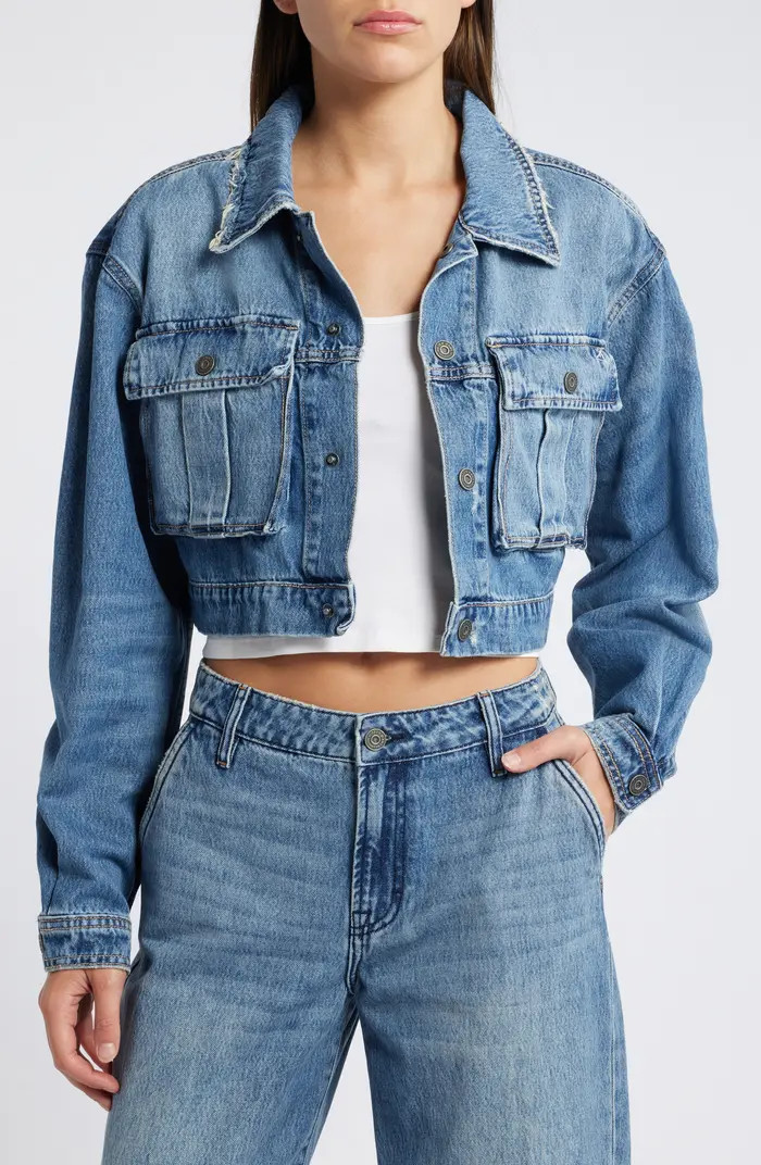 HIDDEN JEANS Distressed Denim Crop Cargo Jacket | Nordstrom | Nordstrom