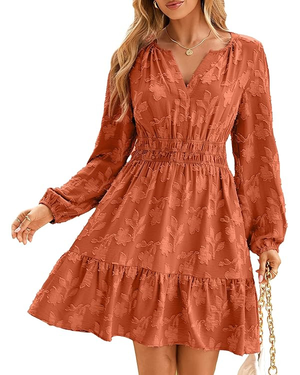 BerryGo Womens Long Sleeve Mini Dress Casual A Line Flowy Loose Vacation Party Babydoll Fall Shor... | Amazon (US)