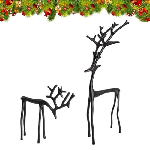 Black Reindeer Statues Christmas Decorations, Set of 2 Black Metal Reindeer Figurines, Modern Aluminum Alloy Xmas Figurines, Elegant Indoor Holiday Decor, Ideas for Mantel Living Room Office(#A,S+L) | Amazon (US)