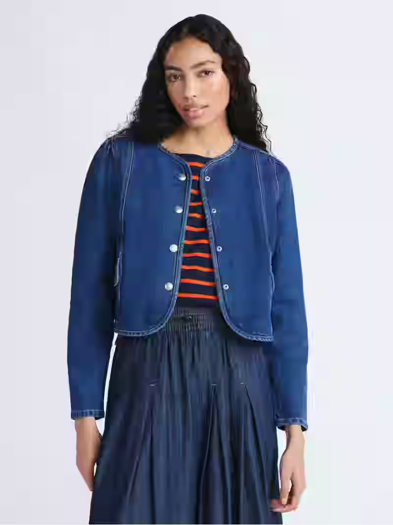 Free Assembly Women's Cropped Denim Jacket with Puff Sleeves, Casual Thanksgiving Outfit, FALL OOTD | Walmart (US)