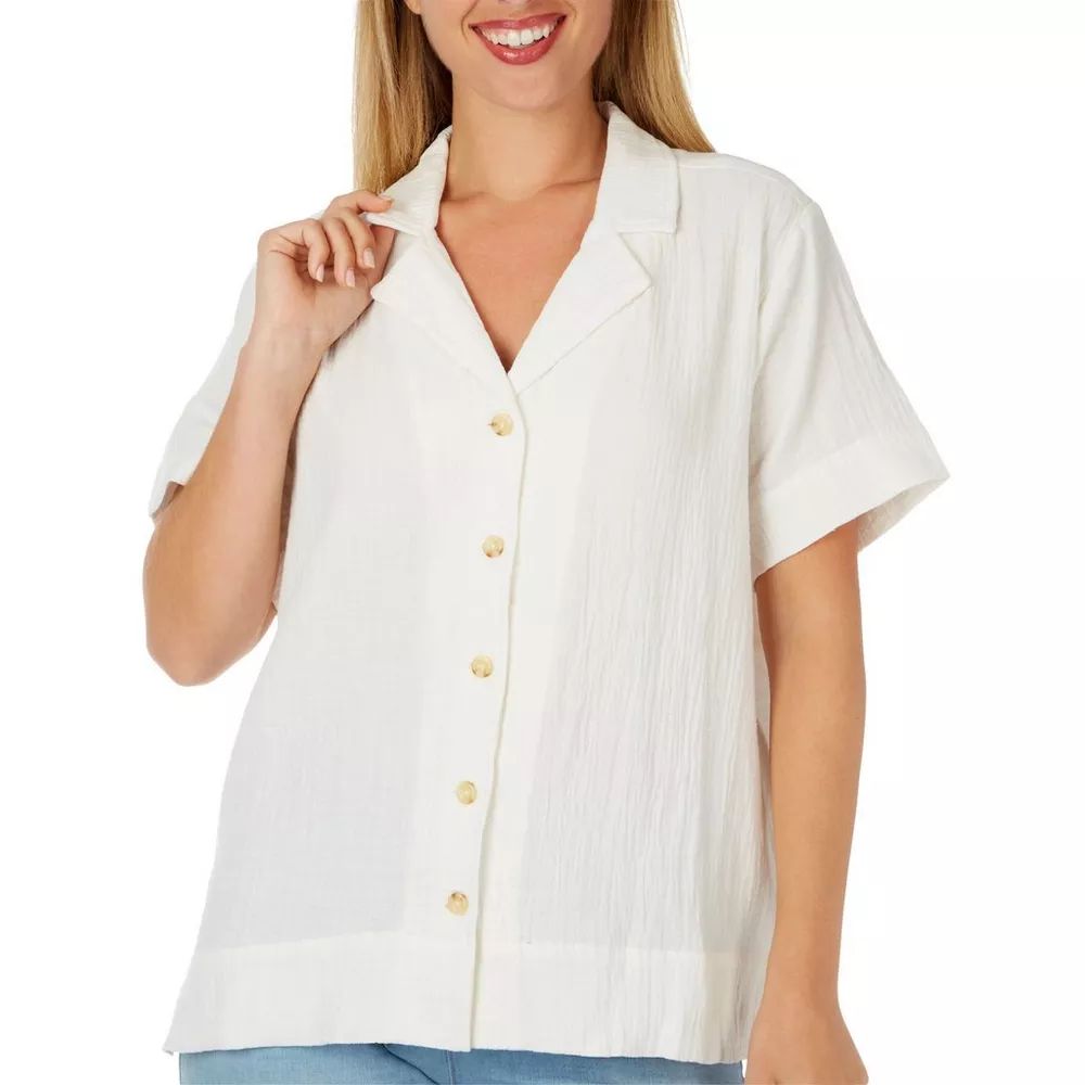 Womens Solid Gauze Button Down Short Sleeve Shirt | Bealls