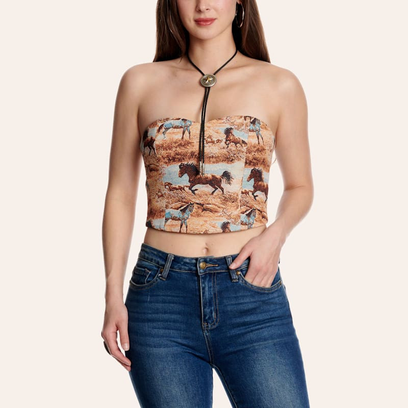 Blue B Women's Brown Multi Horse Bustier Top | Cavender's