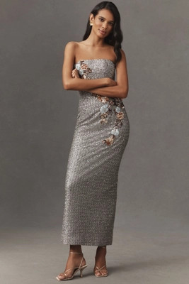 Helsi Silvia Strapless 3D Floral Strapless Stretch Sequin Maxi Dress | Anthropologie (US)