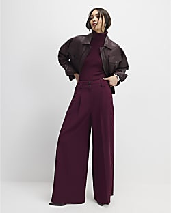 Red Pleated Wide Leg Trousers | River Island UK & IE