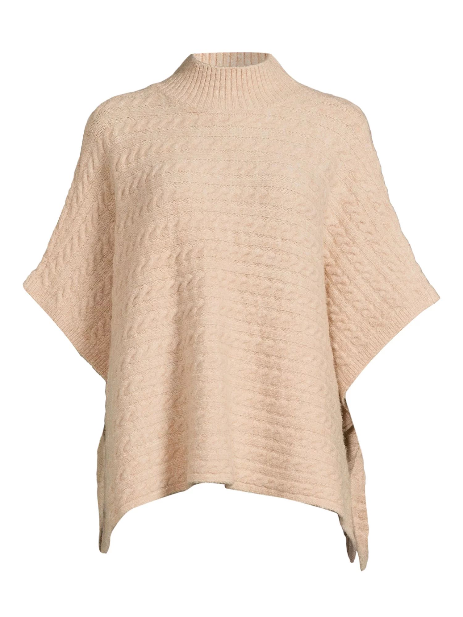 BeachLunchLounge Women's Mock Neck Cable Knit Poncho - Walmart.com | Walmart (US)