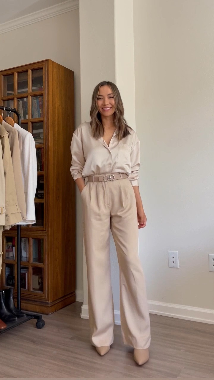 Work to weekend outfit - entire outfit on sale! 
• Blouse: this color 30% off in limited sizes, runs big, recommend sizing down . Wearing xs but could have gone with xxs 
• Abercrombie tailored Wide leg pants: wearing the lightweight pants but recommend the regular pants for the fall & winter season - 30% off 
•jeans: tts 25 regular 

#LTKworkwear #LTKsalealert #LTKCyberweek