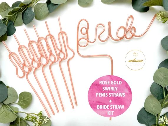 Metallic Rose Gold Penis Straw + Bride Straw Bachelorette Party Favor Party Supplies Bachelorette... | Etsy (US)