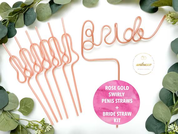 Metallic Rose Gold Penis Straw + Bride Straw Bachelorette Party Favor Party Supplies Bachelorette... | Etsy (US)
