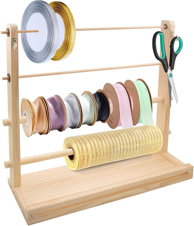 Ribbon Spool Storage Rack, Sewing Thread Holder Organizer for Wreaths, Mesh, Crochet, Tape, and C... | Amazon (US)