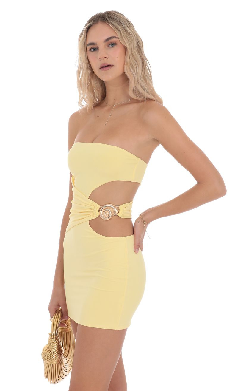Conch Cutout Bodycon Dress in Yellow | Lucy in the Sky