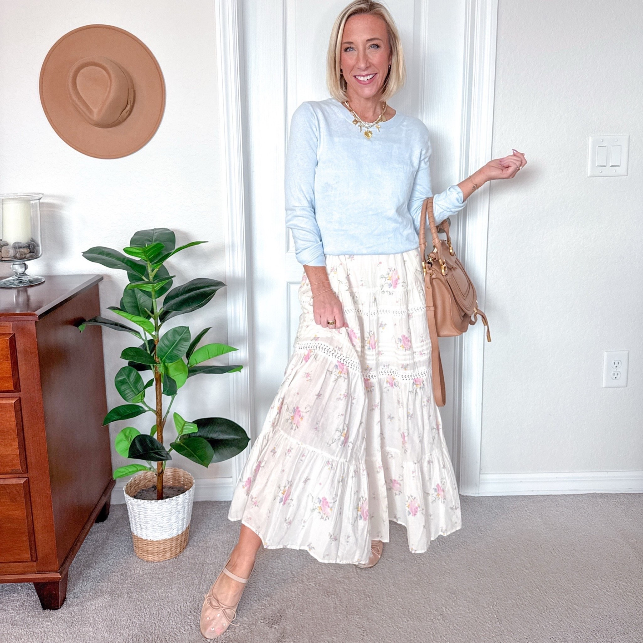 One Dress - 6 outfits:  Floral Lace Maxi A-Line Dress - size XS. Blue Sweater - mine is old but I linked a super similar one!

#LTKOver40#LTKSeasonal 

 