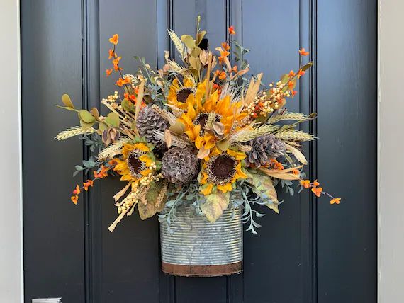NEW Farmhouse Sunflower Door Wreath - Etsy | Etsy (US)