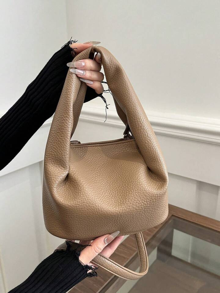 Stylish Women Soft Crinkle Handbag With Adjustable Shoulder Strap, Lightweight Solid Color Mini P... | SHEIN