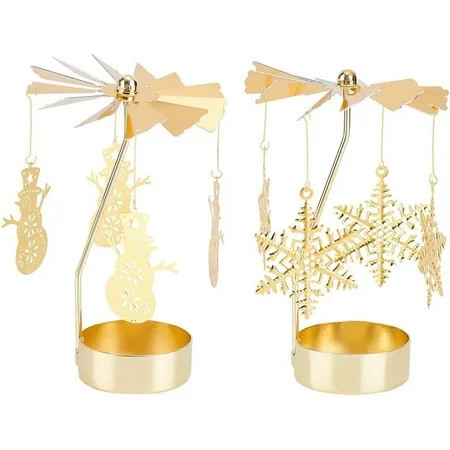 2 Sets Rotating Candle Holders Snowflake Snowman Pendant Candle Holders Gold Metal Spinning Candle Holders Carousel Candle for Festival Christmas Valentine s Day Family Friend Gifts DIY | Walmart (US)