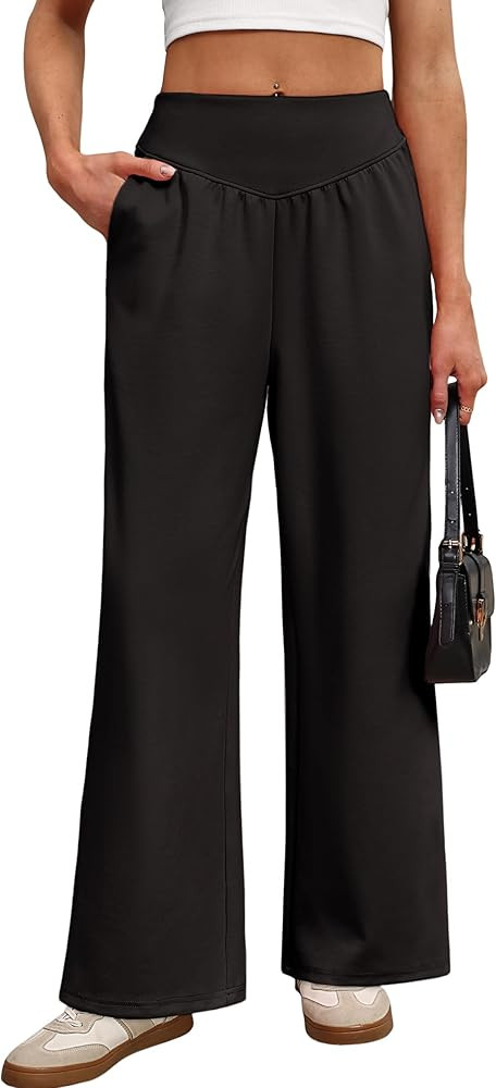 Anbech Women's Sweatpants Wide Leg Yoga Sweat Pants High Wiast Lounge Baggy Casual Pants with Poc... | Amazon (US)