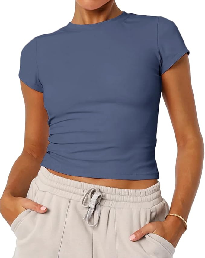 Women's Basic Summer Short Sleeve Crewneck T-Shirts Y2K Cute Going Out Tops Baby Tee | Amazon (US)