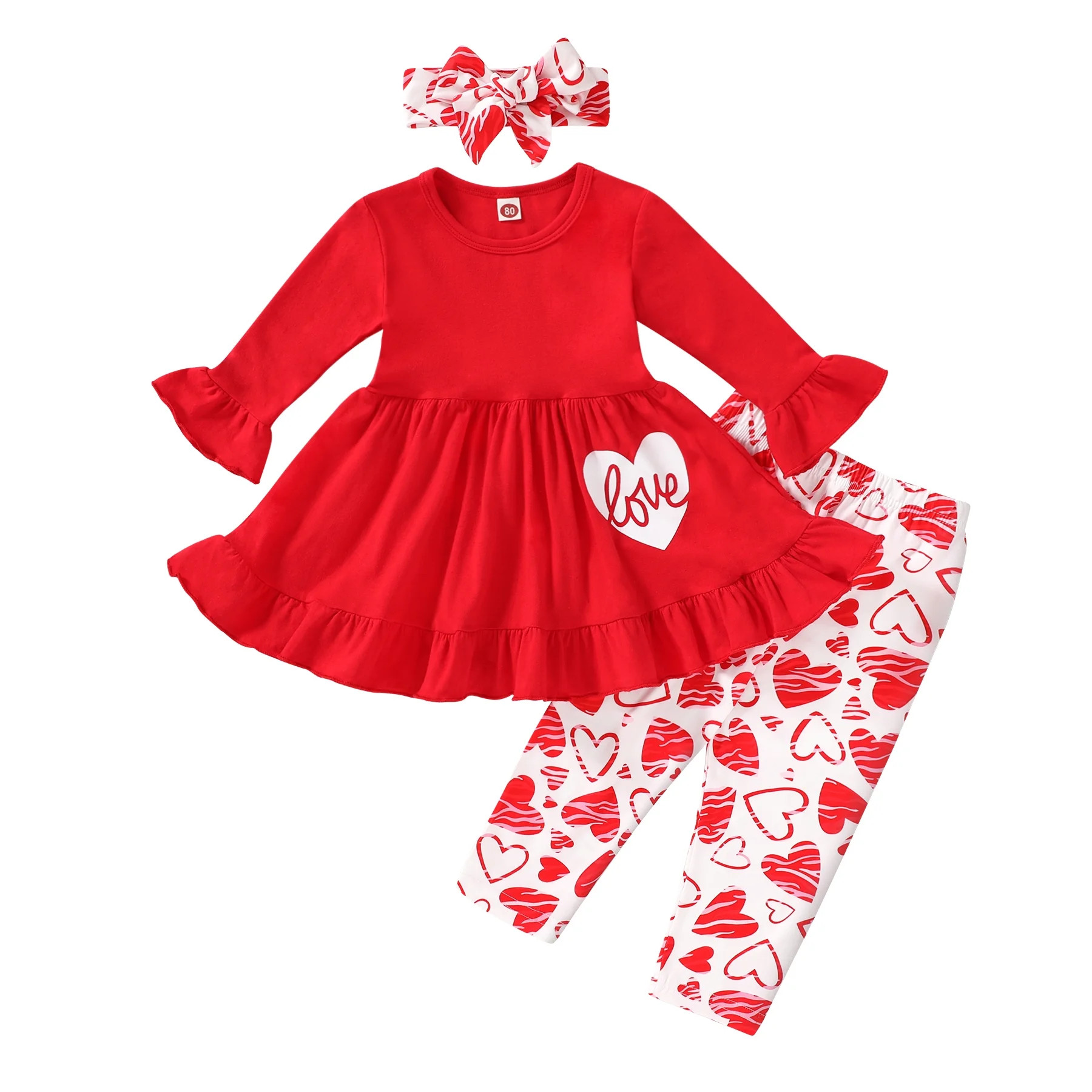 Younger Tree Valentine's Day Outfit Toddler Baby Girl Long Sleeve Dress Heart Print Pants Set wit... | Walmart (US)
